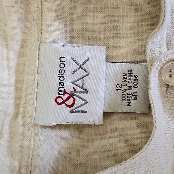 Madison & Max Women's Classic 100% Linen Beige Long Sleeve Button Down Blouse - Picture 12 of 13